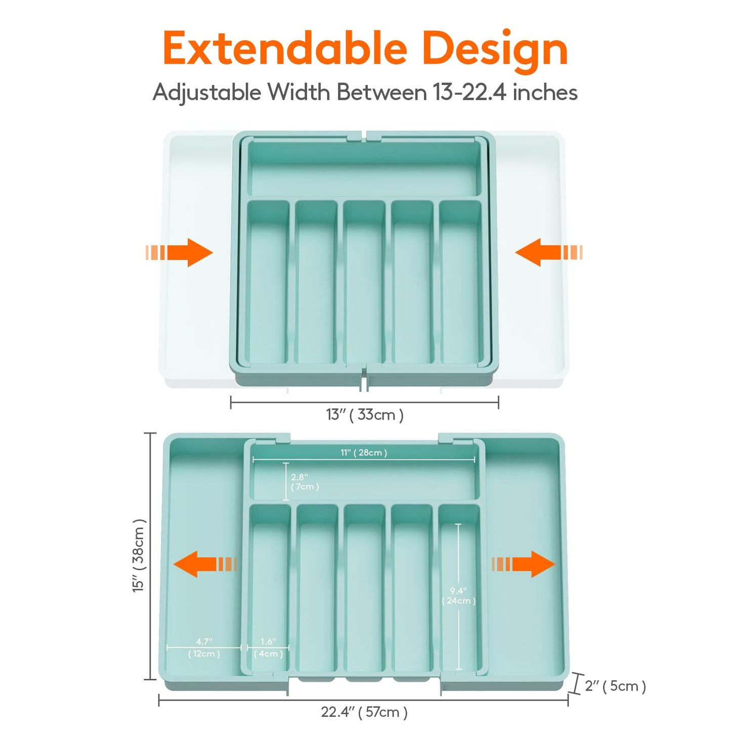 Lifewit Silverware Drawer Organizer, Expandable Utensil Tray for Kitchen, BPA Free Flatware and Cutlery Holder, Adjustable Plastic Storage for Spoons Forks Knives, Large, Black