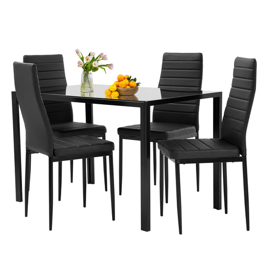 Dining Table Set Glass Dining Room Table Set for Small Spaces Kitchen Table and Chairs for 4 Table with Chairs Home Furniture Rectangular Modern (Black Glass)