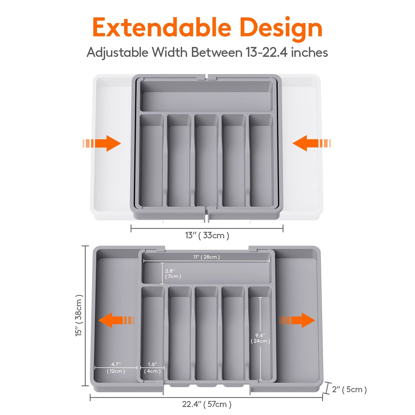 Lifewit Silverware Drawer Organizer, Expandable Utensil Tray for Kitchen, BPA Free Flatware and Cutlery Holder, Adjustable Plastic Storage for Spoons Forks Knives, Large, Black