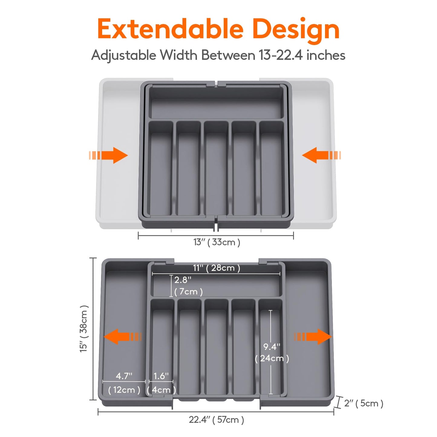 Lifewit Silverware Drawer Organizer, Expandable Utensil Tray for Kitchen, BPA Free Flatware and Cutlery Holder, Adjustable Plastic Storage for Spoons Forks Knives, Large, Black