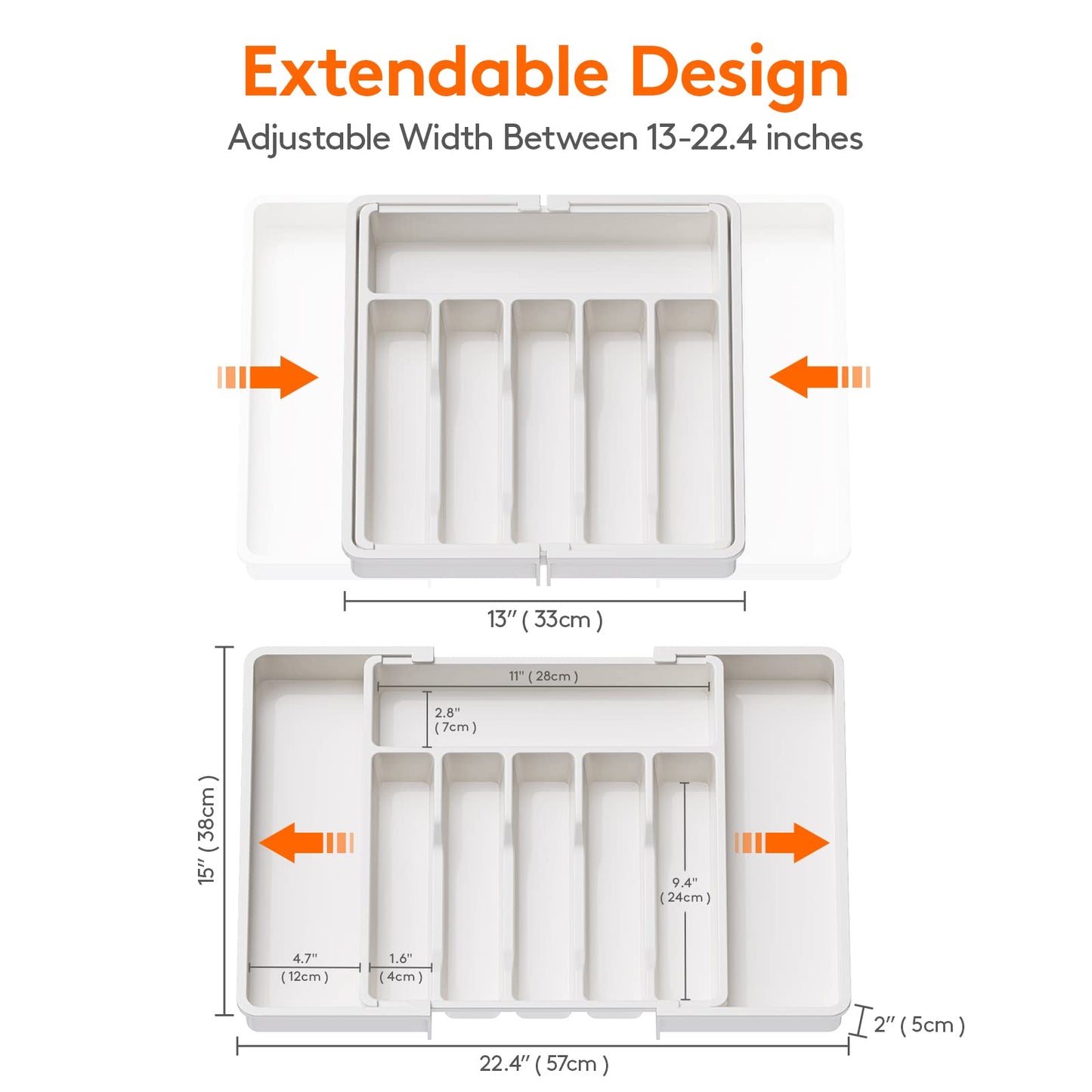 Lifewit Silverware Drawer Organizer, Expandable Utensil Tray for Kitchen, BPA Free Flatware and Cutlery Holder, Adjustable Plastic Storage for Spoons Forks Knives, Large, Black