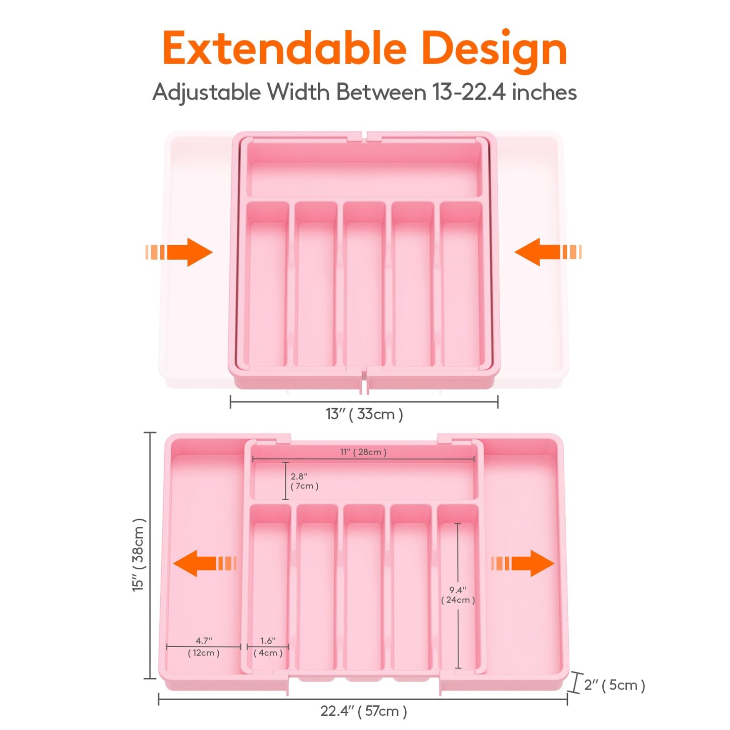 Lifewit Silverware Drawer Organizer, Expandable Utensil Tray for Kitchen, BPA Free Flatware and Cutlery Holder, Adjustable Plastic Storage for Spoons Forks Knives, Large, Black