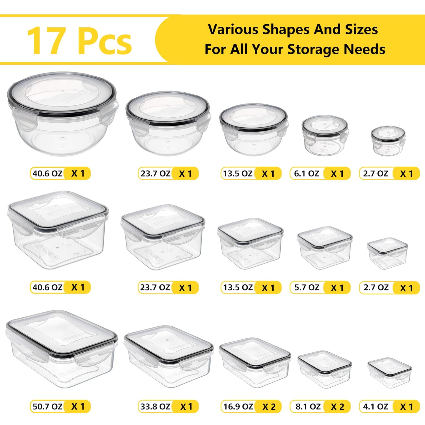 40 PCS Food Storage Containers with Lids Airtight (20 Lids &20 Containers) - Leakproof Meal-Prep Containers for Kitchen Storage Reusable Plastic Microwave/Dishwasher Safe with Labels & Pen