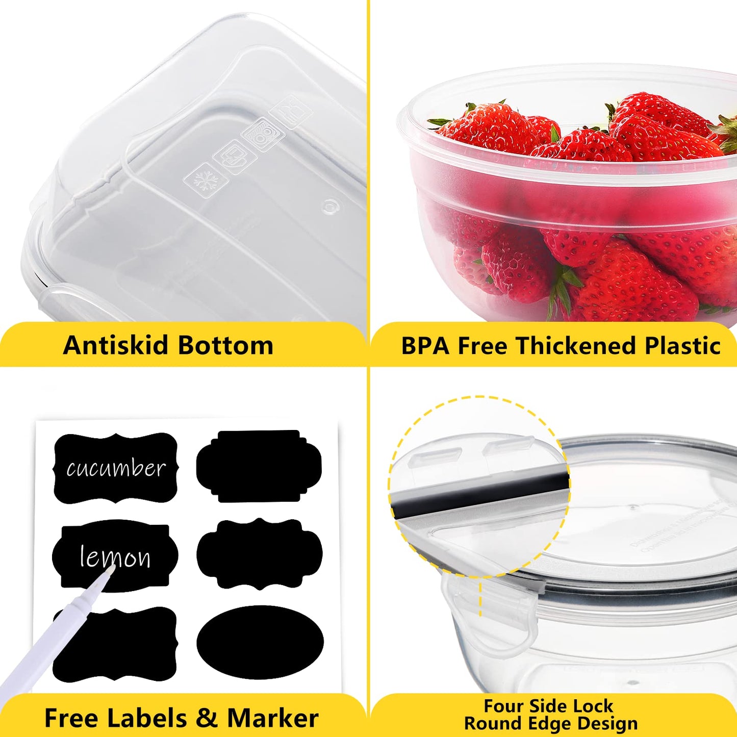 40 PCS Food Storage Containers with Lids Airtight (20 Lids &20 Containers) - Leakproof Meal-Prep Containers for Kitchen Storage Reusable Plastic Microwave/Dishwasher Safe with Labels & Pen