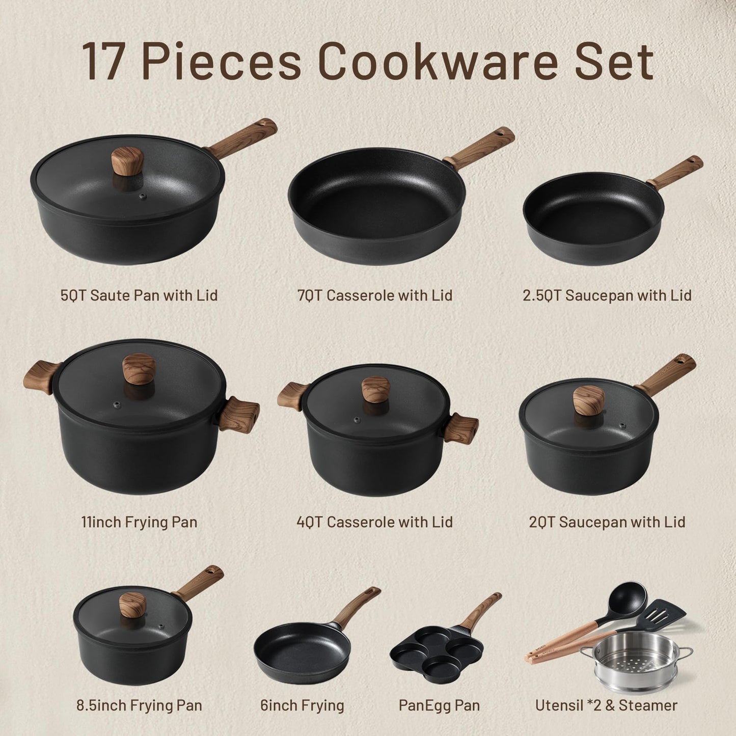 Nonstick Pots and Pans,Cookware Set 16pcs Kitchen Cooking Sets, Pot and Pan Non Stick w/Frying pan