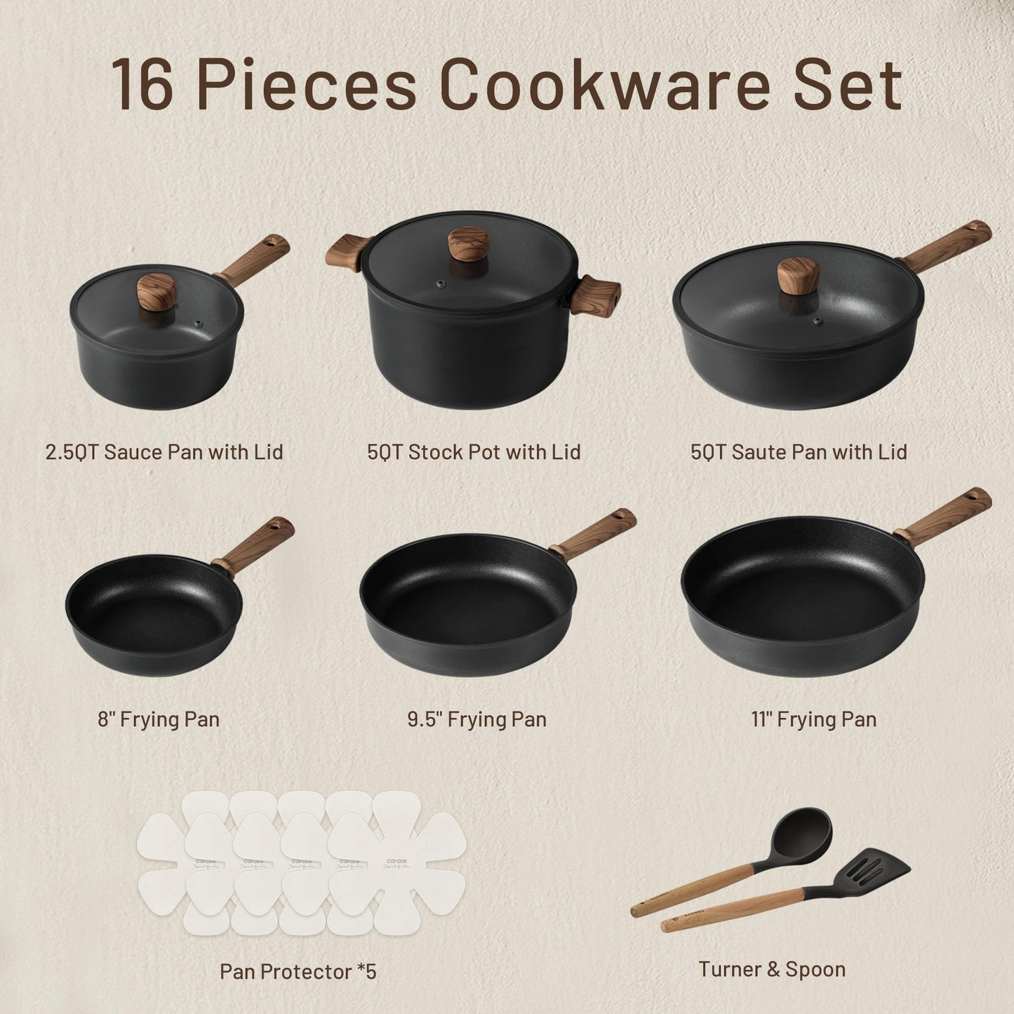 Nonstick Pots and Pans,Cookware Set 16pcs Kitchen Cooking Sets, Pot and Pan Non Stick w/Frying pan