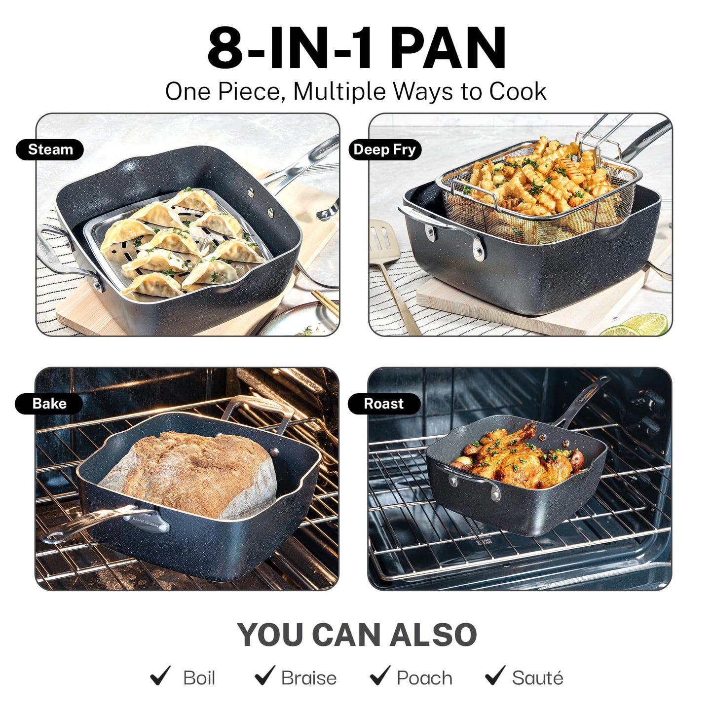 GRANITESTONE 20 Pc Pots and Pans Set Non Stick Cookware Set, Kitchen Cookware Sets with Deep Frying Pan Set, Bakeware and More for Cooking, Non Toxic, Oven and Dishwasher Safe