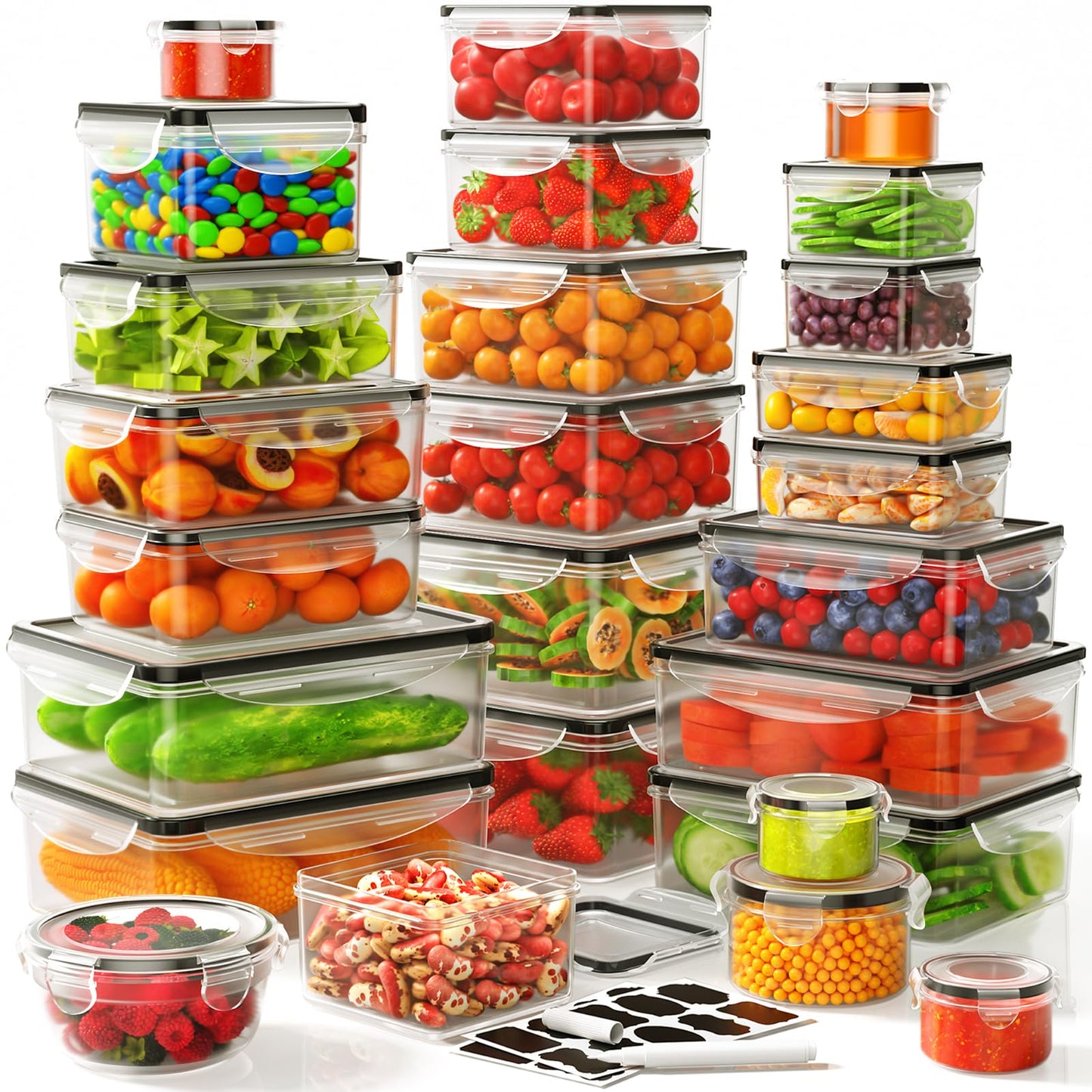 40 PCS Food Storage Containers with Lids Airtight (20 Lids &20 Containers) - Leakproof Meal-Prep Containers for Kitchen Storage Reusable Plastic Microwave/Dishwasher Safe with Labels & Pen