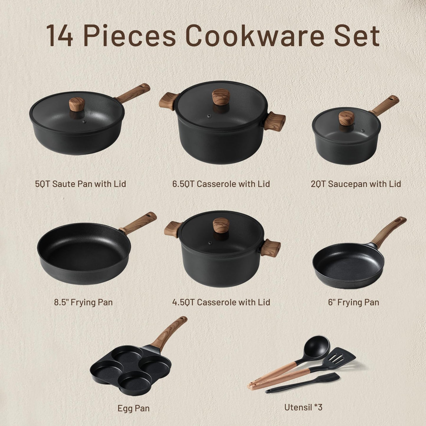 Nonstick Pots and Pans,Cookware Set 16pcs Kitchen Cooking Sets, Pot and Pan Non Stick w/Frying pan